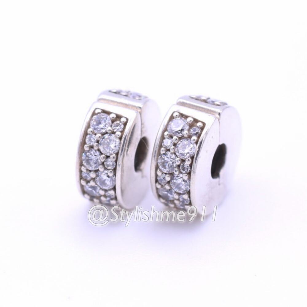 Two- Authentic PANDORA Clear Shining Elegance Clip with Silicone Core - Picture 2 of 13